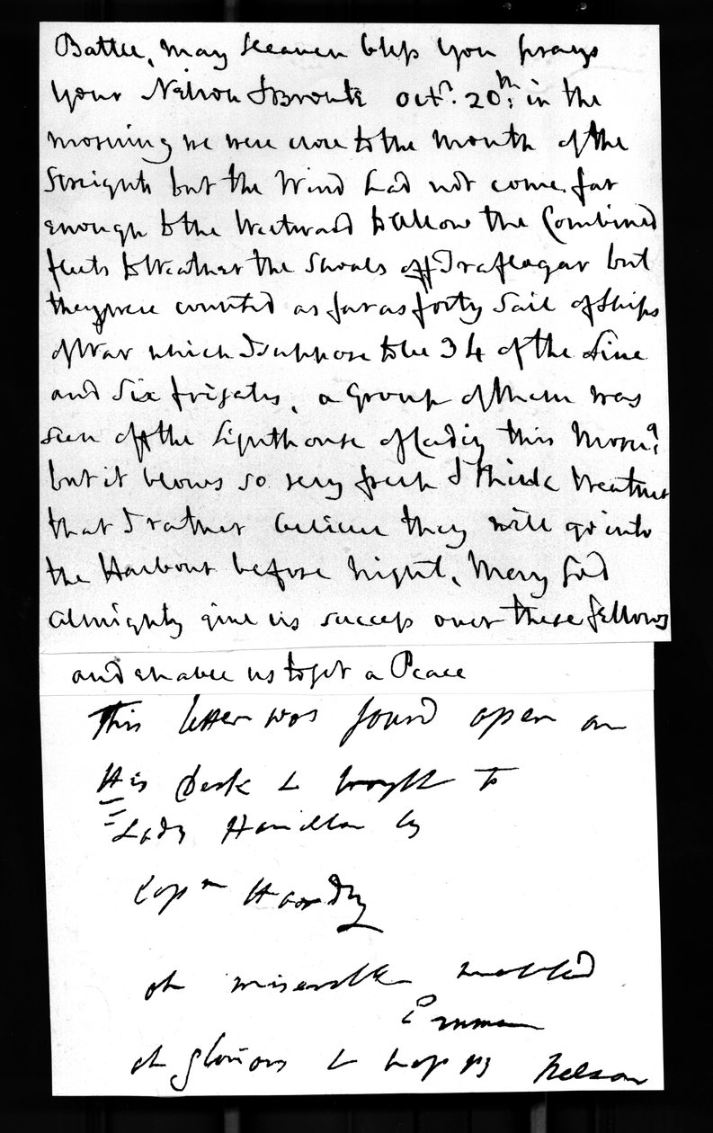 Nelsons sista brev till Lady Hamilton från hans skepp HMS 