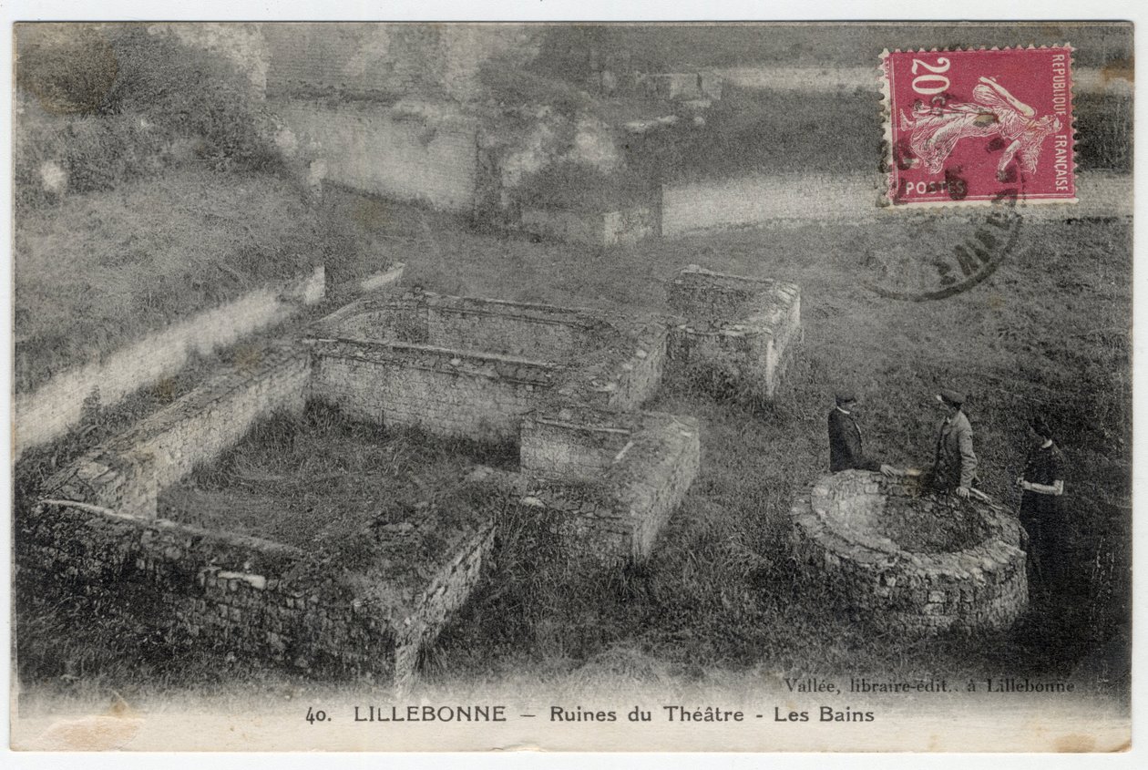 Normandie, Seine Maritime (76), Lillebonne: utsikt över ruinerna av teatern och de romerska baden - Vykort sent 1800-tidigt 1900-tal av William M. Timlin
