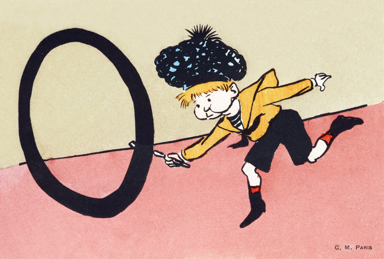 O som O-formad båge - Kids Alphabet. C.M.-redaktör, Paris. Handmålade vykort, frankerade 1904. Mått: 14 x 9 cm av Unbekannt