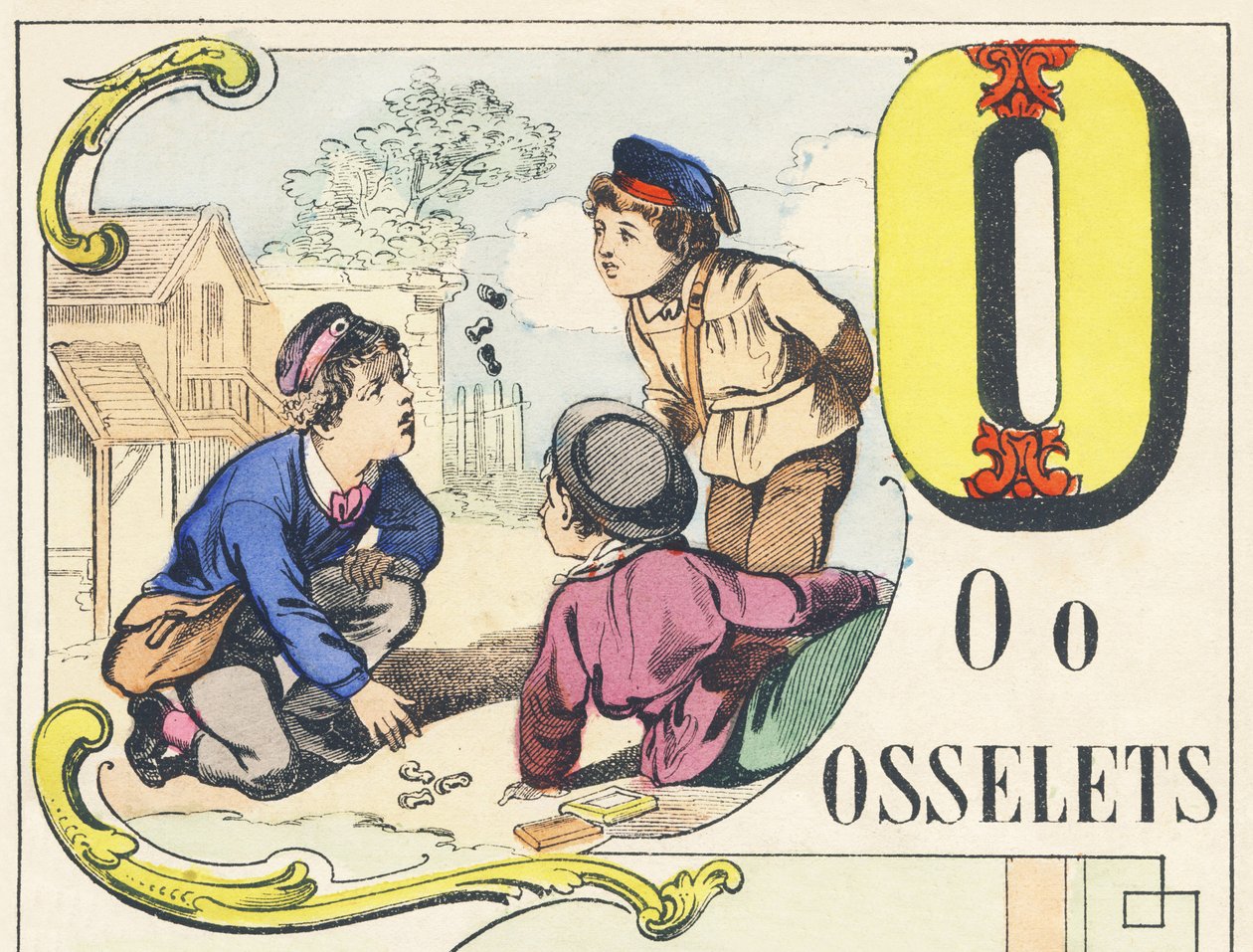 O : osselets - Spelalfabetet, ca 1890 (illustration) av Unbekannt