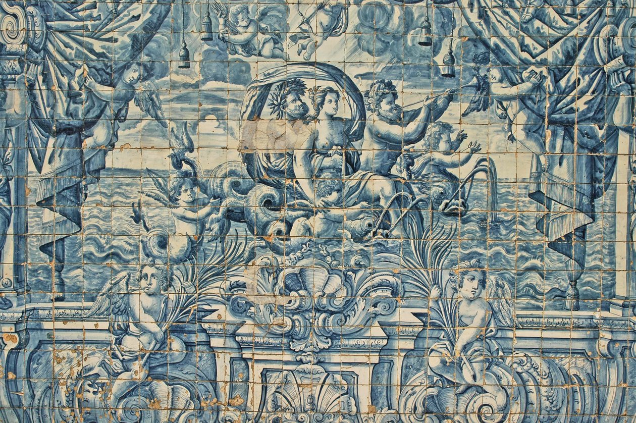 Porto, Se katolska katedralen (original. 1100-talet), azulejos, handmålade blå kakelplattor av Unbekannter Künstler