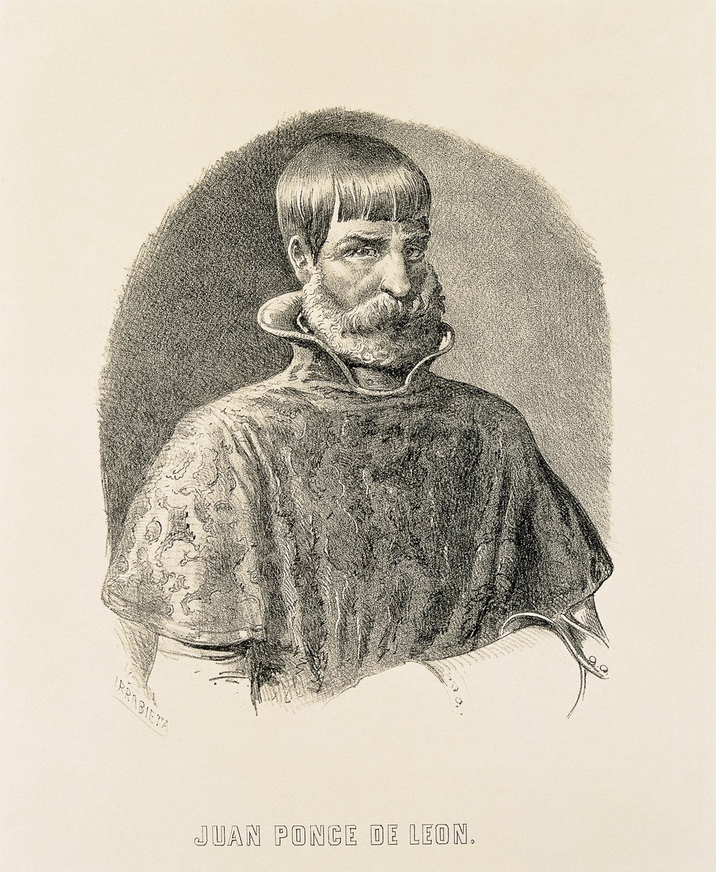 PONCE DE LEON, Juan (1460-1521). Spansk erövrare av Puerto Rico (1508) och upptäckare av Florida (1502) (gravyr) av Unbekannter Künstler