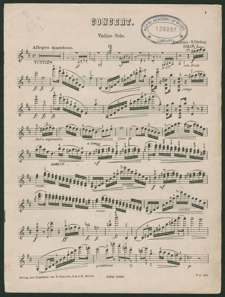 Paganini violinkonsert nr 1, op 6 av Unbekannter Künstler