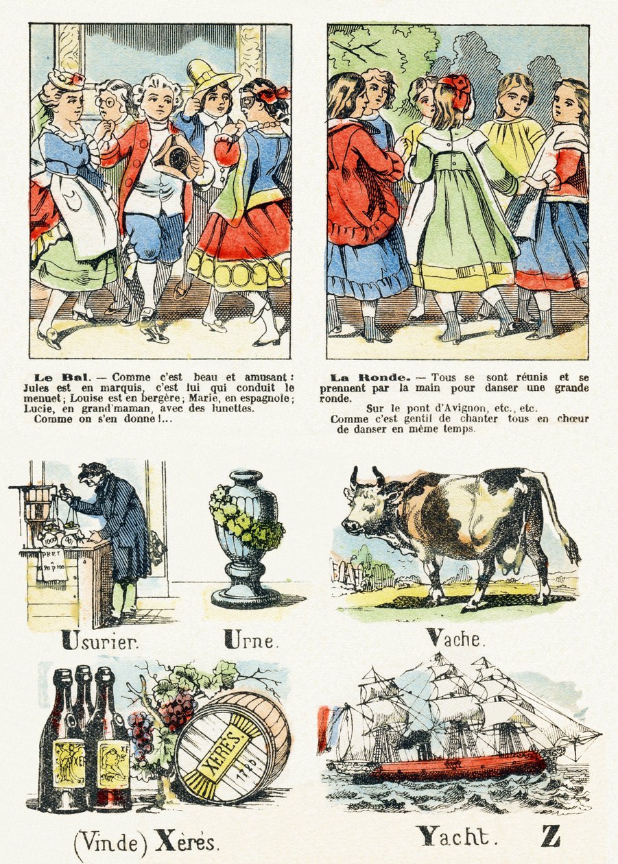 Sida 8 - le bal kostym, la ronde - Child Entertainment Alphabet c.1890 (litografi) av Unbekannt