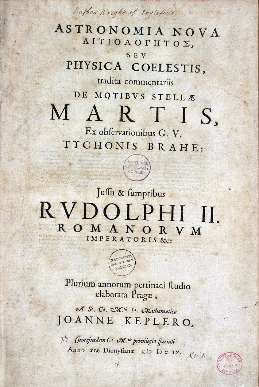Titelsidan för "Astronomia nova" (Ny astronomi) av Johannes Kepler (Keppler) (1571-1630), tysk astronom, publicerad i Heidelberg 1609 av Unbekannt