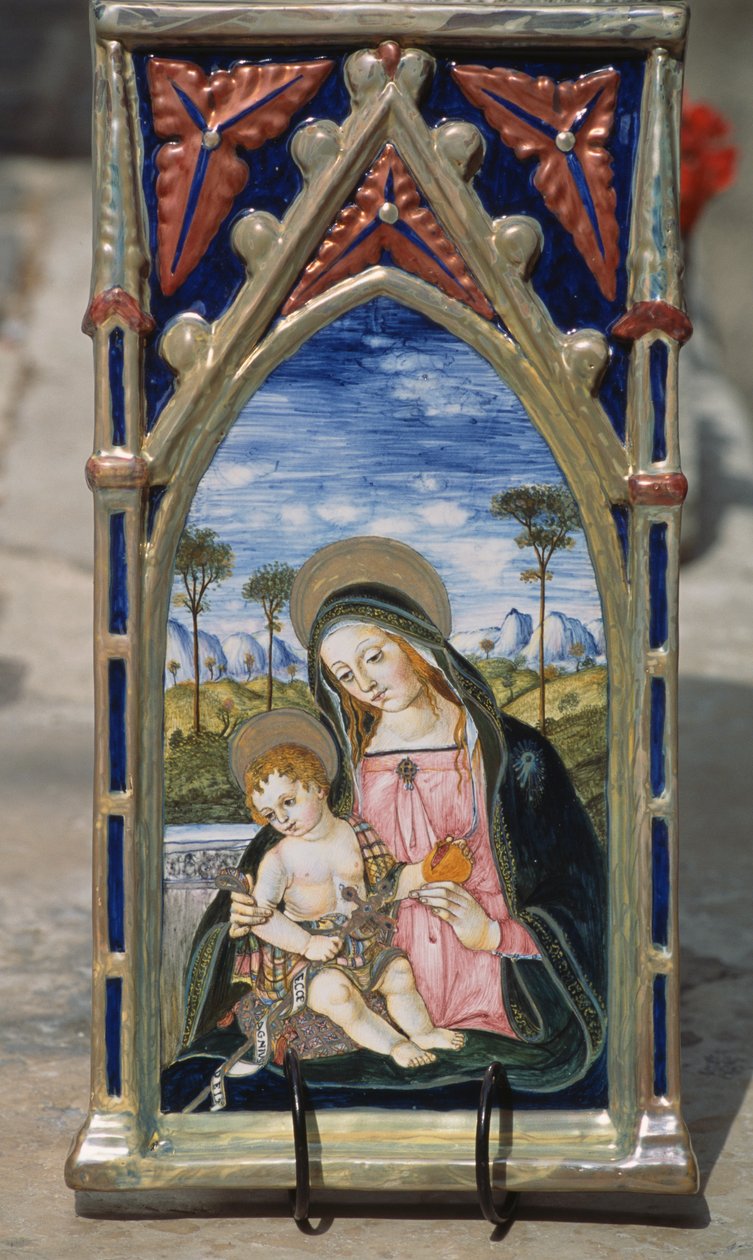 Målade keramiska plattor föreställande Madonna och barn, Gualdo Tadino, Umbrien, Italien av William M. Timlin