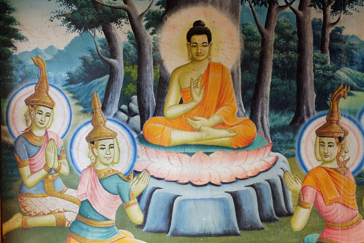 Målning som skildrar Buddhas liv i Wat Nokhor Kompong Cham Cambodge av Unbekannt
