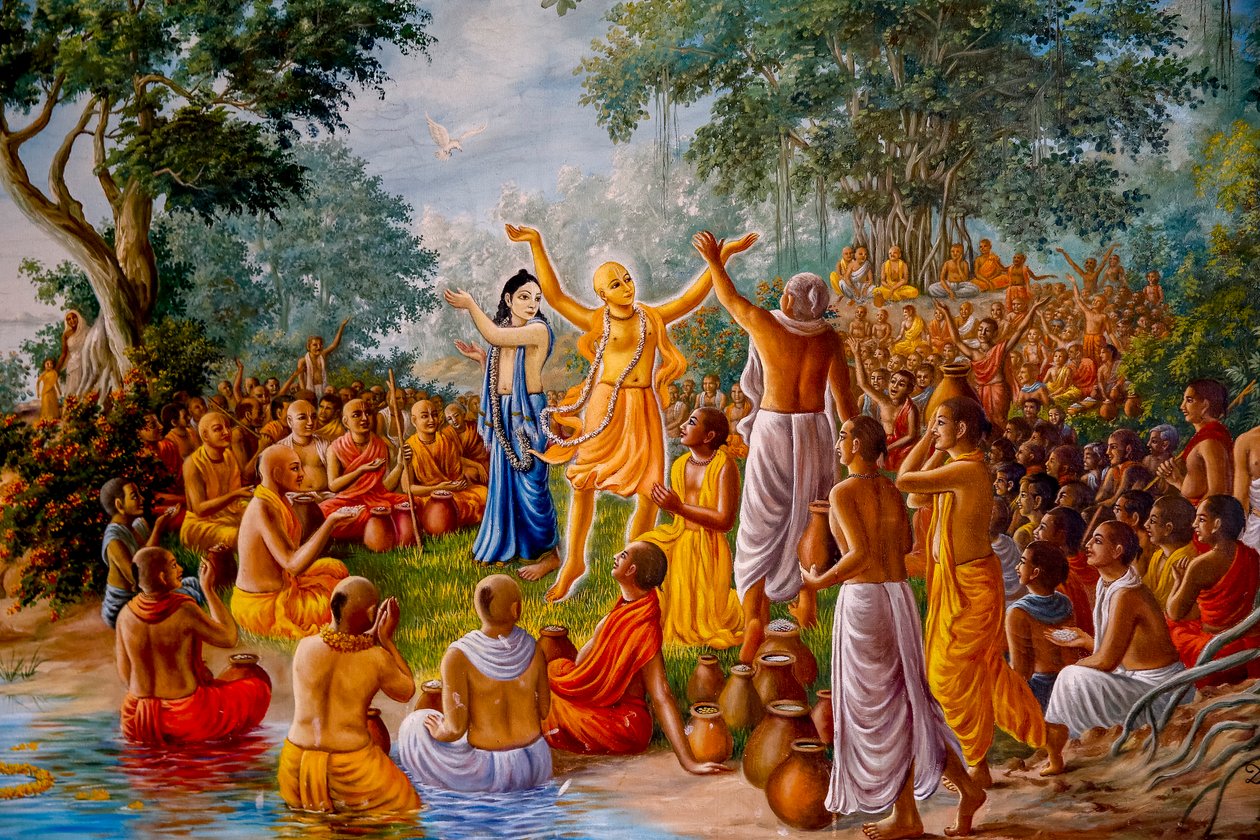 Målning som visar Chaitanya och Nityananda som dansar bland vaishnavor. U.K. (foto) av Unbekannter Künstler