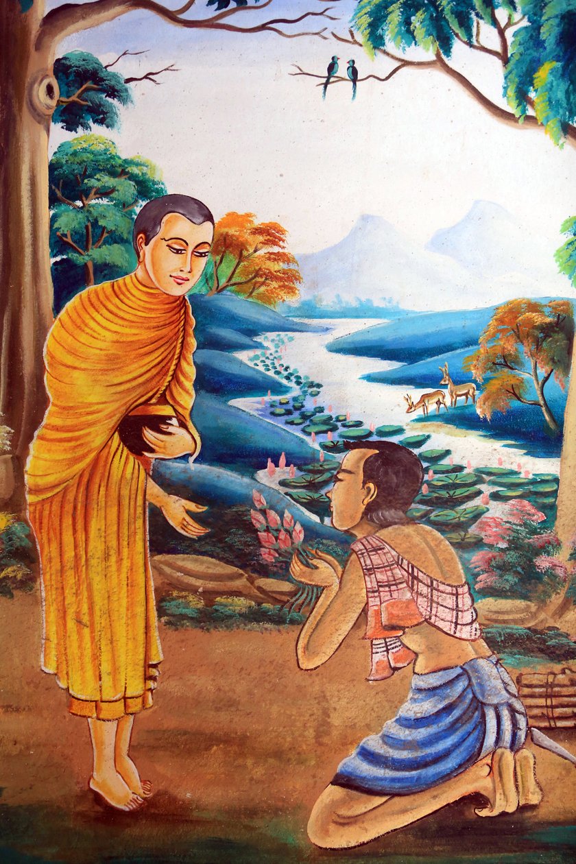 Målning som skildrar Shakyamuni Buddhas livshistoria. Wat Naxai. Vientiane. Laos, 20151106, Vientiane, Laos av Unbekannt