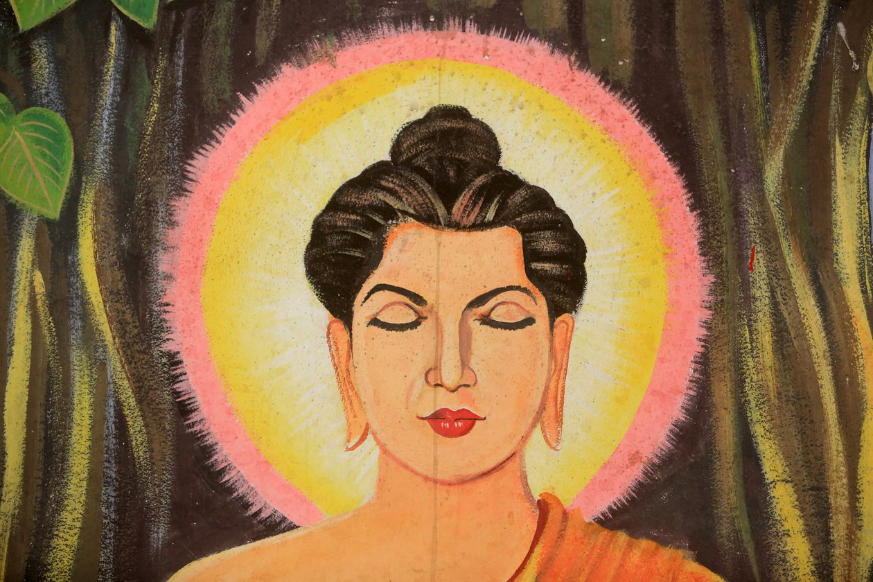 Målning som skildrar Shakyamuni Buddhas livshistoria. Wat Naxai. Vientiane. Laos./ Naxai. Vientiane. Laos, 20151106, Vientiane, Laos av Unbekannt