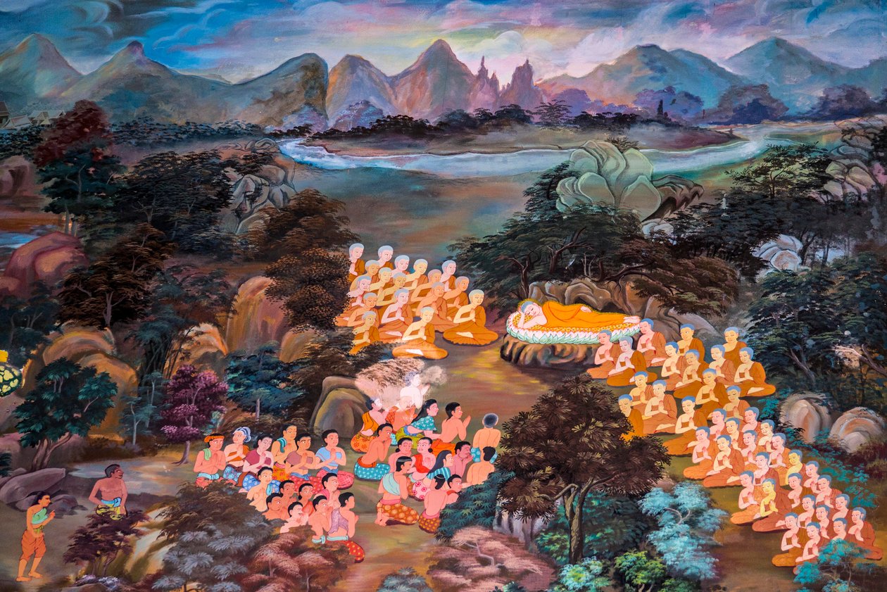 Målningar av byscener med Buddha i Thailand, Wat bang riang, Thub Pat/ Målningar, Wat bang riang, Thub Pat, Phang Nga, Thailand, Asien (foto) av Unbekannter Künstler