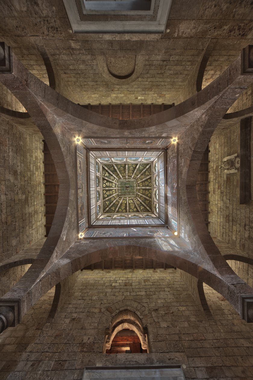 Palermo, Kungliga palatset eller Palazzo dei Normanni (Normandernas palats), Joharia Tower, Winds Room: träkusp med vindarnas ros (Kompassrosen) i centrum Zenithalvy av Unbekannter Künstler