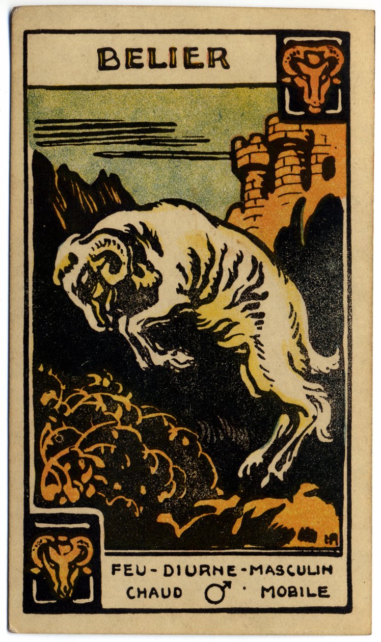 Paranormalt. Astrologi. Väduren (väduren). Astrologiskt kort från: Le Tarot Astrologique (Astrologisk Tarot), av Georges Muchery, Frankrike av Unbekannter Künstler