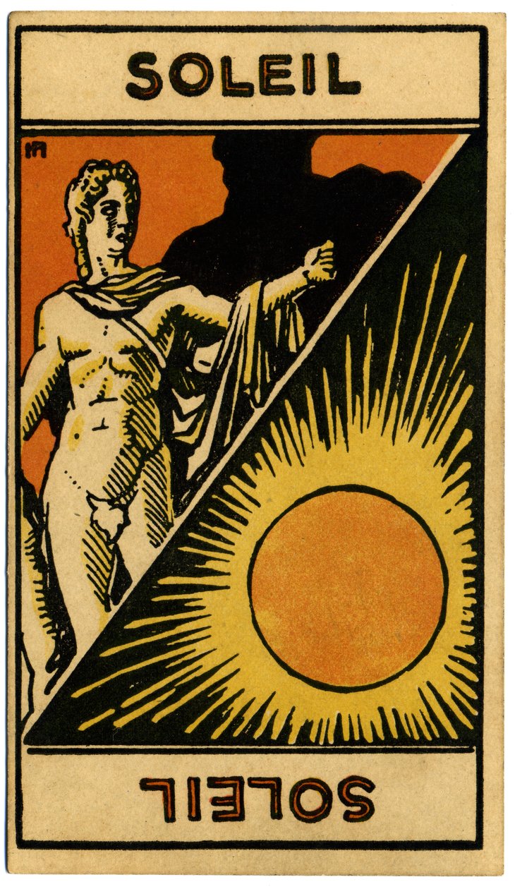 Paranormalt. Astrologi. Solen (stjärnan). Astrologiskt kort från: Le Tarot Astrologique (Astrologisk Tarot), av Georges Muchery, Frankrike av Unbekannter Künstler