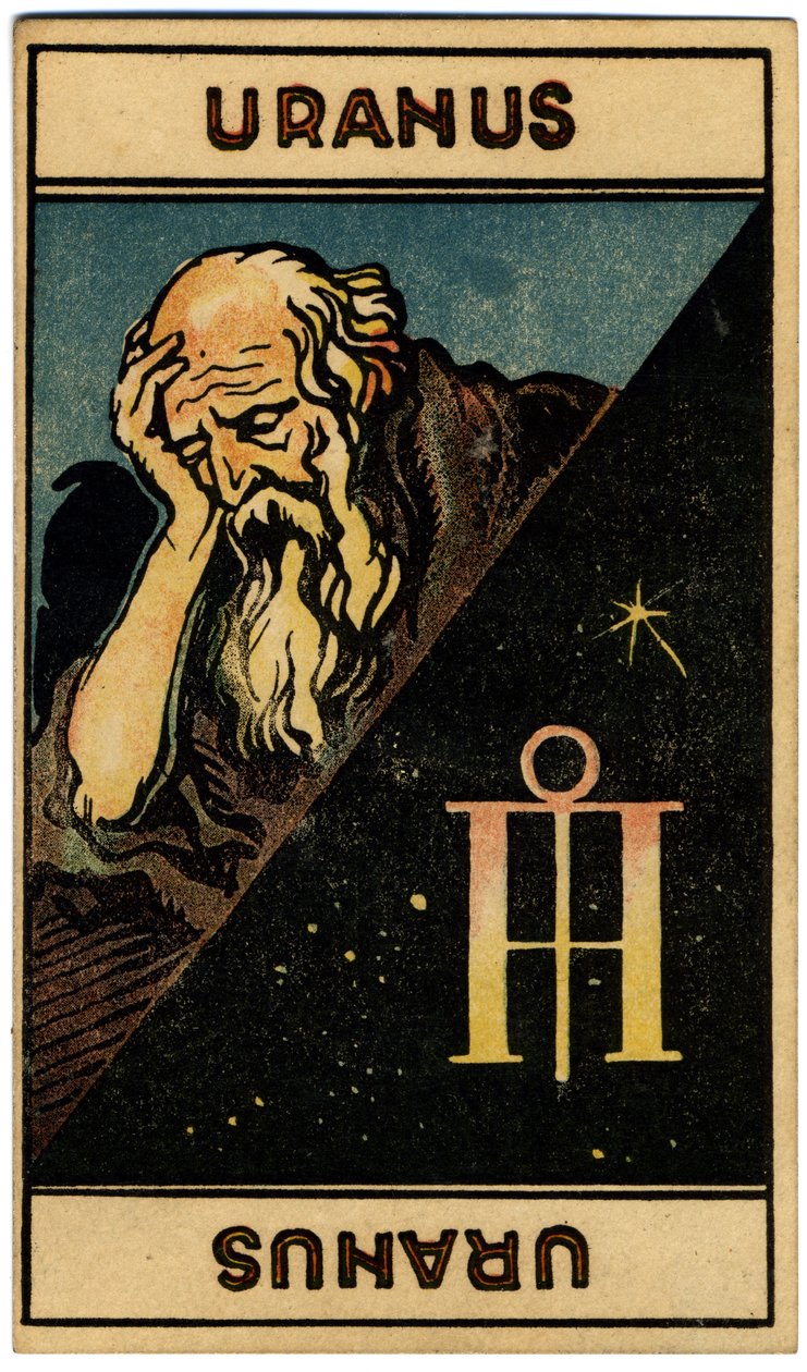 Paranormalt. Astrologi. Uranus (planet). Astrologikort från: Le Tarot Astrologique (Astrologisk Tarot), av Georges Muchery, Frankrike av Unbekannter Künstler
