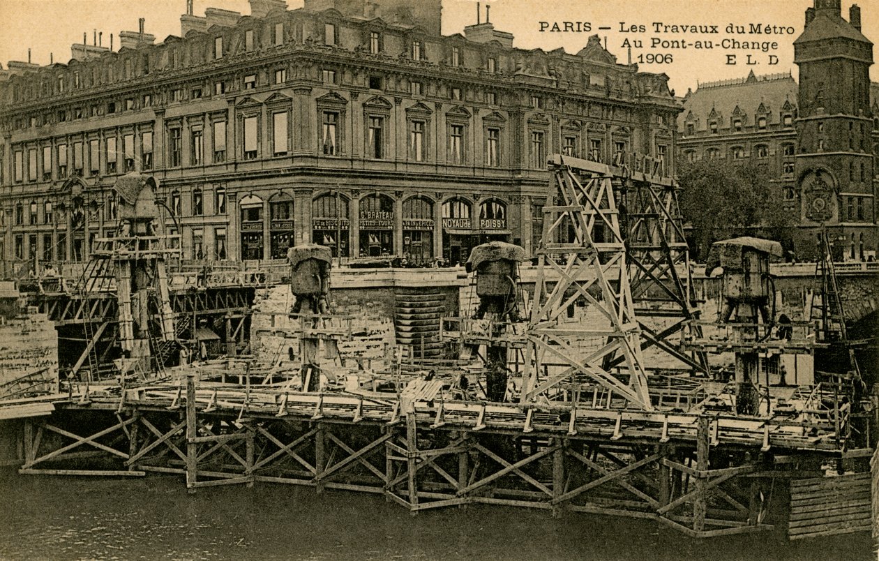 Byggnation av Paris tunnelbana vid Pont-au-Change av Unbekannter Künstler