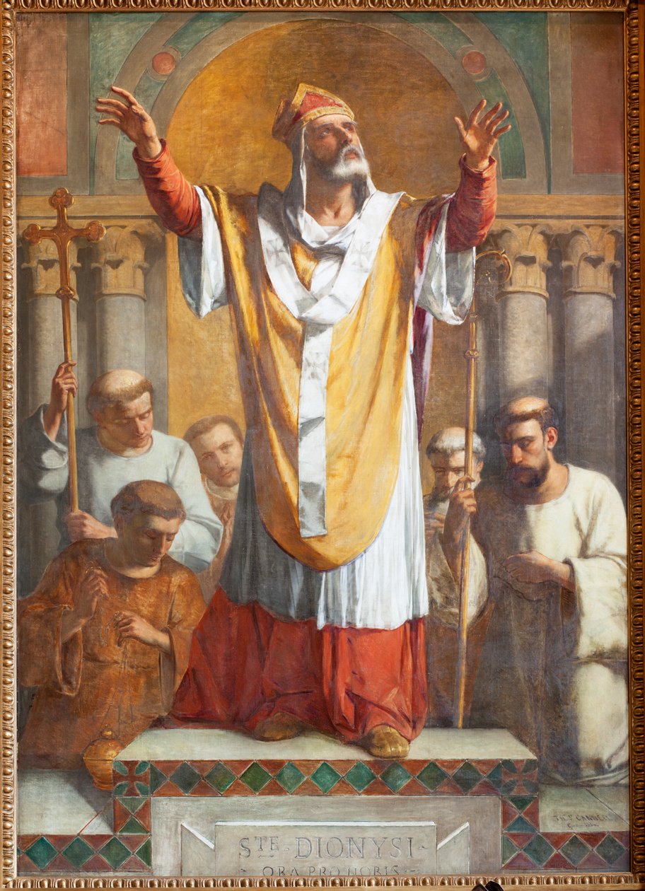 Församlingskyrka (Parochiale kerk Sint-Dionysius van Lede). Interiör. Södra gången. Altaret. Målning. Saint Denis. Signerad och daterad 1854 ThEodore-Joseph Canneel. av Unbekannter Künstler