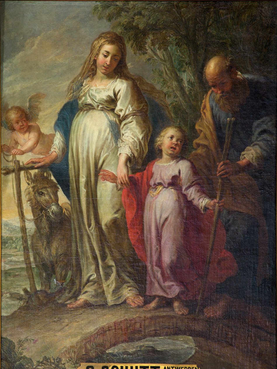 Församlingskyrka (Parochekerk Onze-Lieve-Vrouw). Interiör. Epitafium. Den centrala målningen. "Den heliga familjen". av Unbekannter Künstler