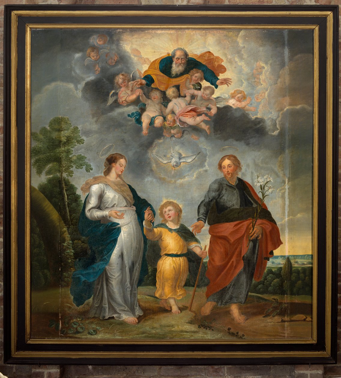 Församlingskyrka. Interiör. Målning. Den heliga familjen (?). av Unbekannter Künstler