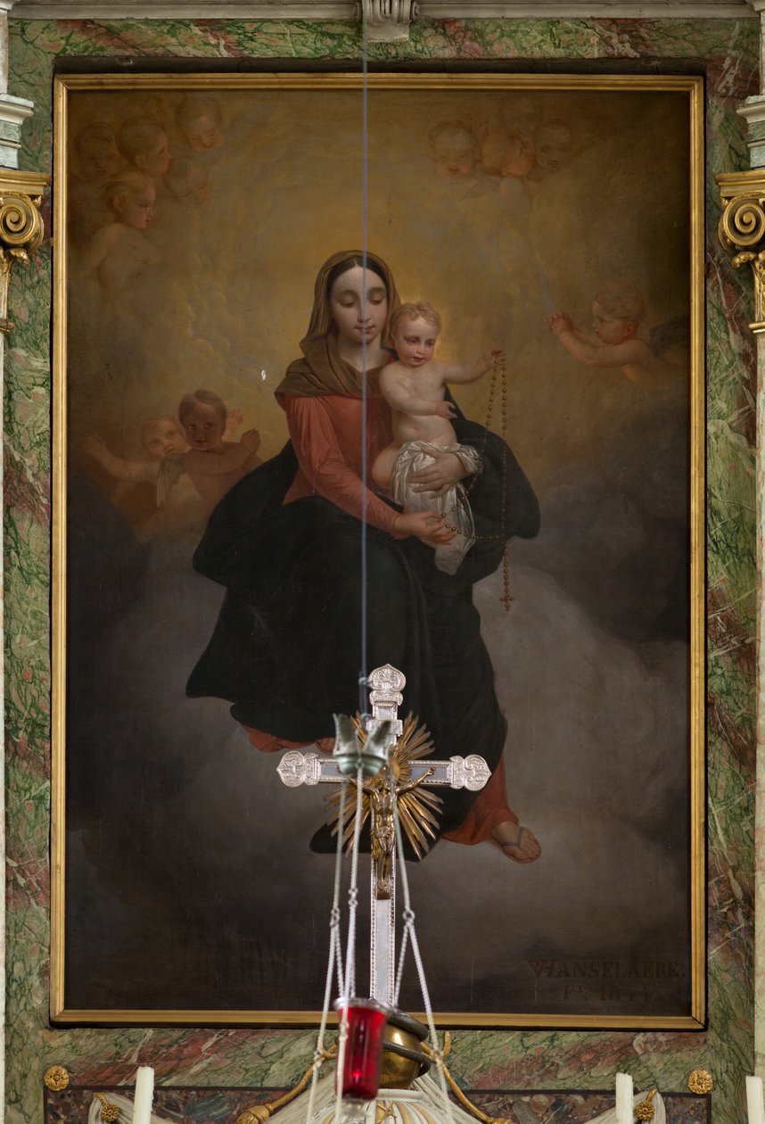 Sockenkyrka (Sint-Machutuskerk Wannegem). Interiör. Högaltaret. Målning. Signerad Van Lanselaere 1844. av Unbekannter Künstler