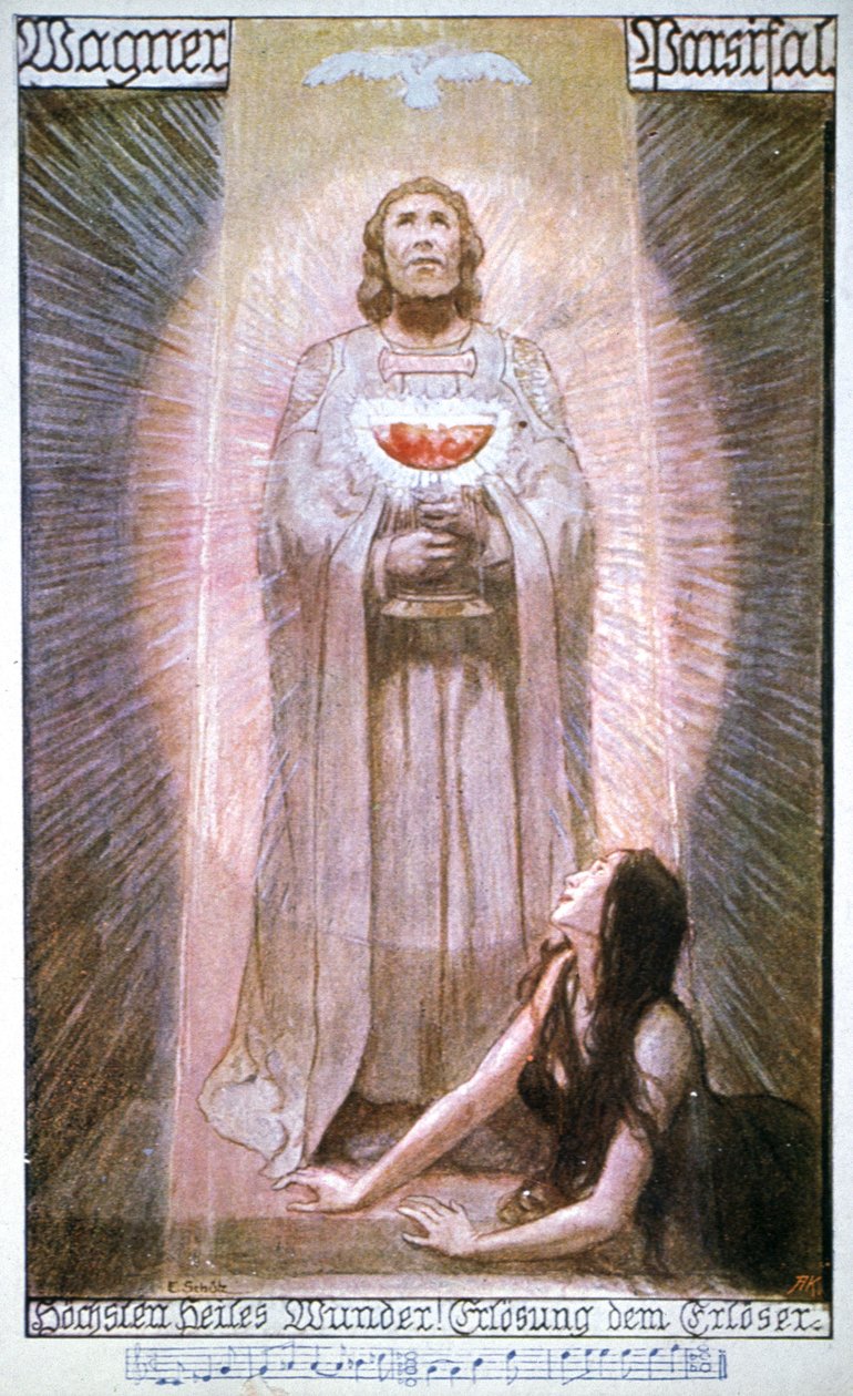 Parsifal med Graal, Kundry döende, tidigt 1900-tal (vykort) av Unbekannter Künstler