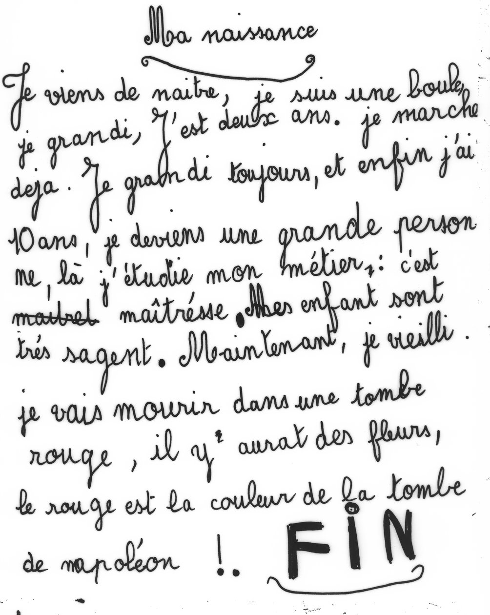 Foto av en text om moderskap gjord på en förskola i Paris 1960 av Kosma Sergejewitsch Petrow Wodkin
