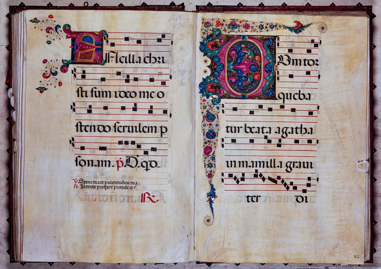 Piccolomini bibliotek: körbok, cod.12.N, ff. 92v-93r med "Foliated initial", av Venturino Mercati. av Unbekannter Künstler