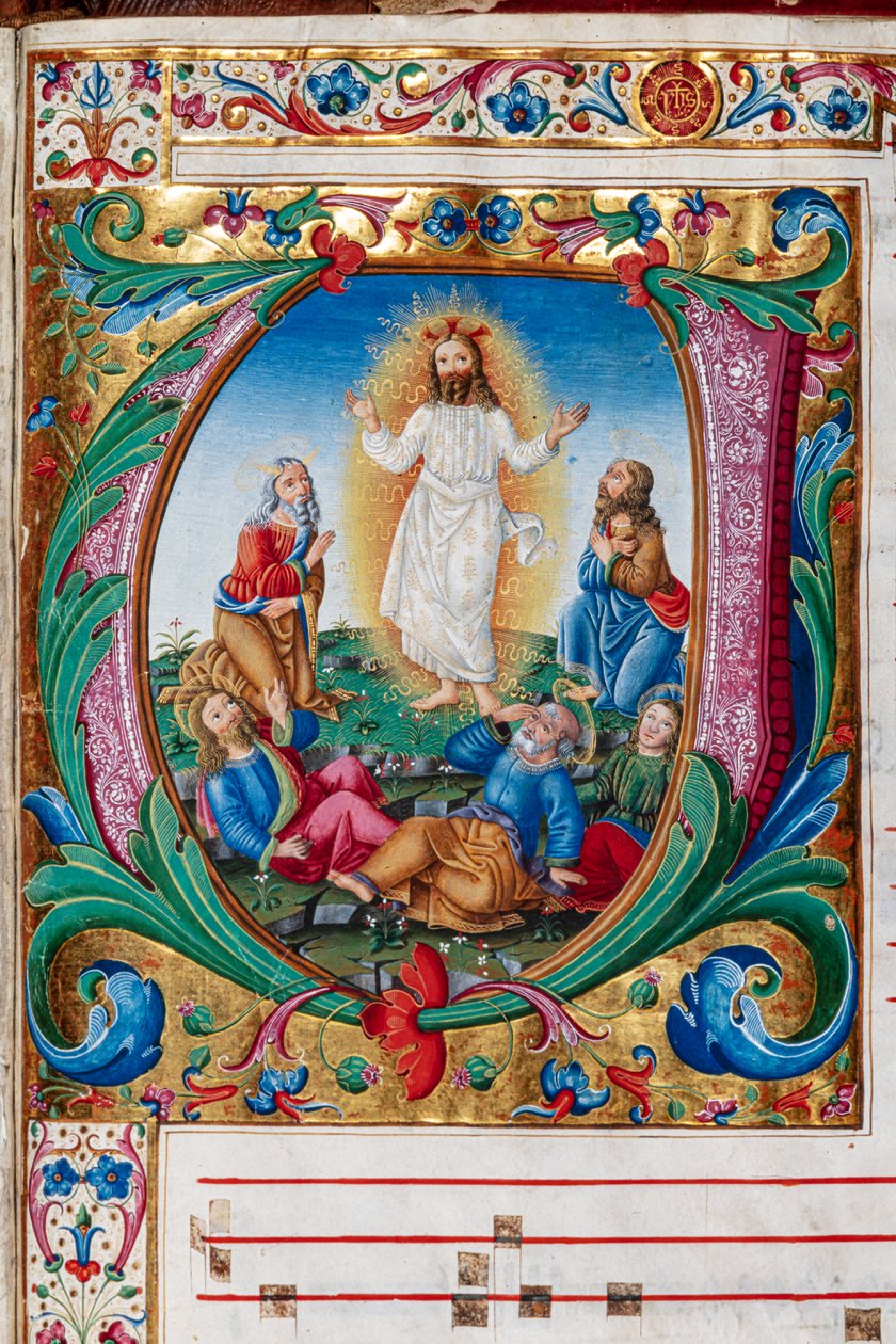 Piccolomini bibliotek: körbok, torsk. 29.13, ff. 30r med "Transfiguration", av Florentine illuminator. Detalj. av Unbekannter Künstler