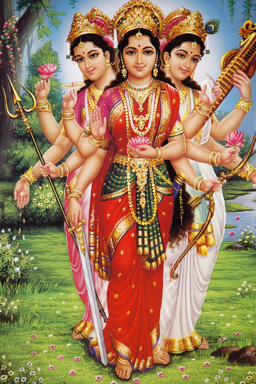 Bild på hinduiska gudinnorna Parvati, Lakshmi & Saraswati Indien av Unbekannt