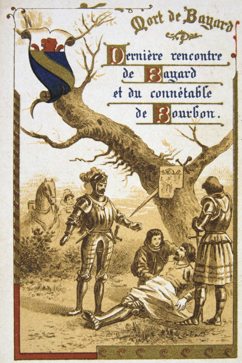 Pierre Terrail, Seigneur de Bayard (1475-1524) Fransk hjälte, "riddaren utan rädsla och oantastlig". 1800-tal (handelskort i kromolitografi) av Unbekannter Künstler