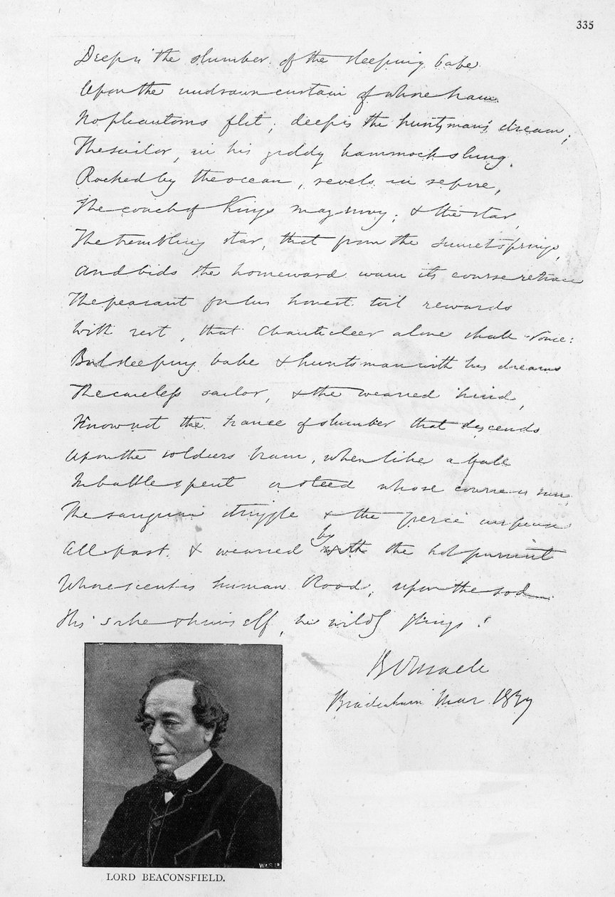 Dikt skriven av Disraeli som ung av Unbekannt