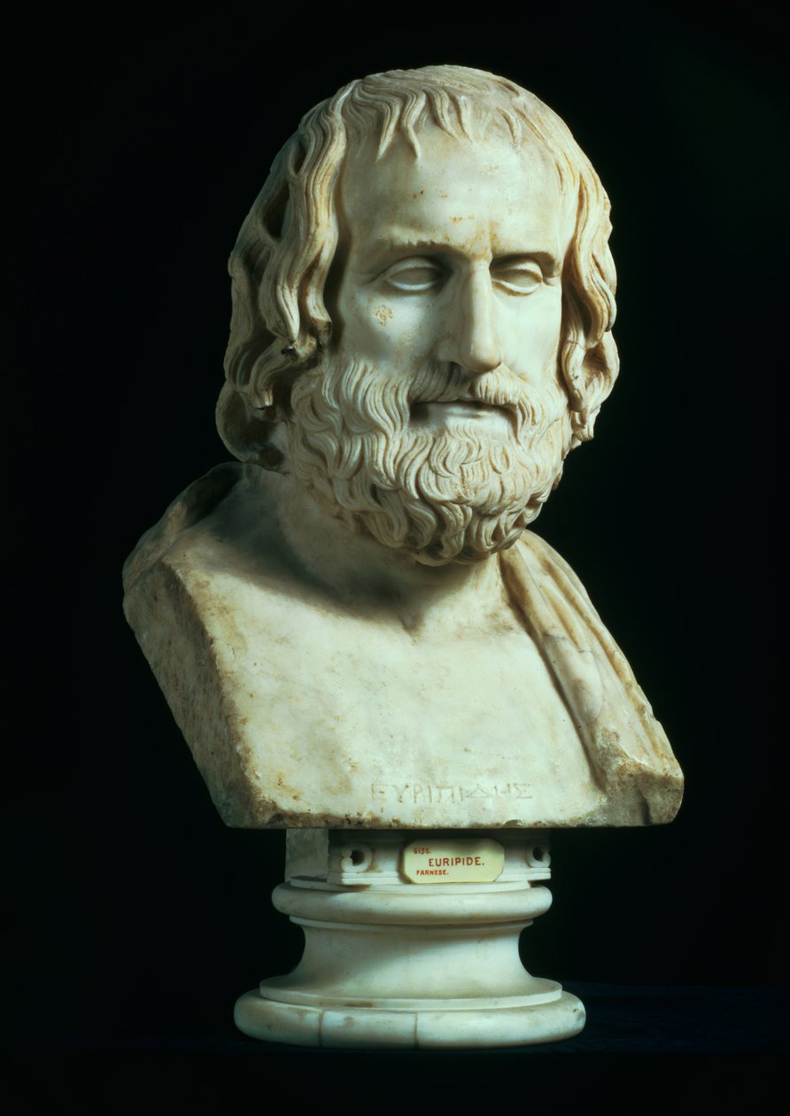 Porträttbyst av Euripides (c.480-406 f.Kr.), kopia av grekiskt original från slutet av 300-talet f.Kr. (marmor) av Unbekannt