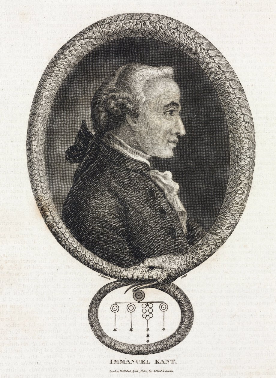 Porträtt av filosofen Immanuel Kant (1724-1804), i en ram formad av en orm som biter i svansen av Unbekannt