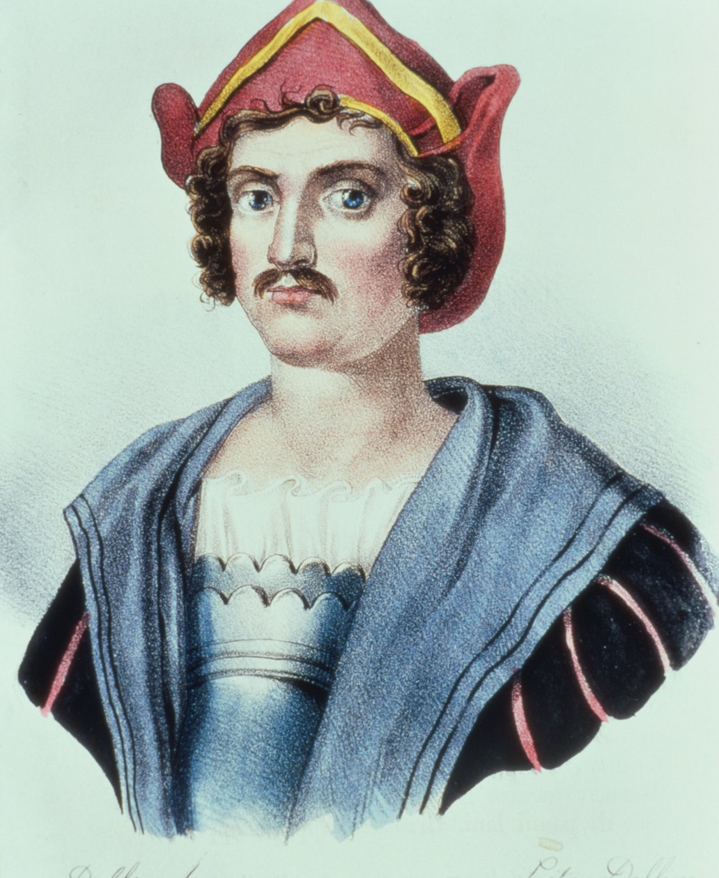 Porträtt av Christofer Columbus (1441-1506) av Dolfino (litografi) av Unbekannter Künstler