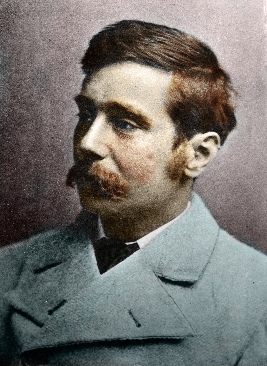 Porträtt av H.G. Wells, cirka 1890-1895 (färgat foto) av Alec Hunter