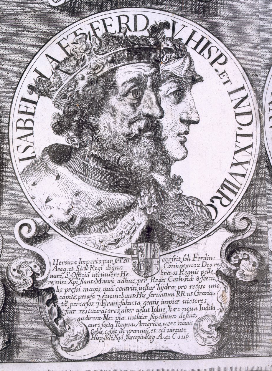 Porträtt av Isabella I och Ferdinand V av Kastilien (litho) av Unbekannt