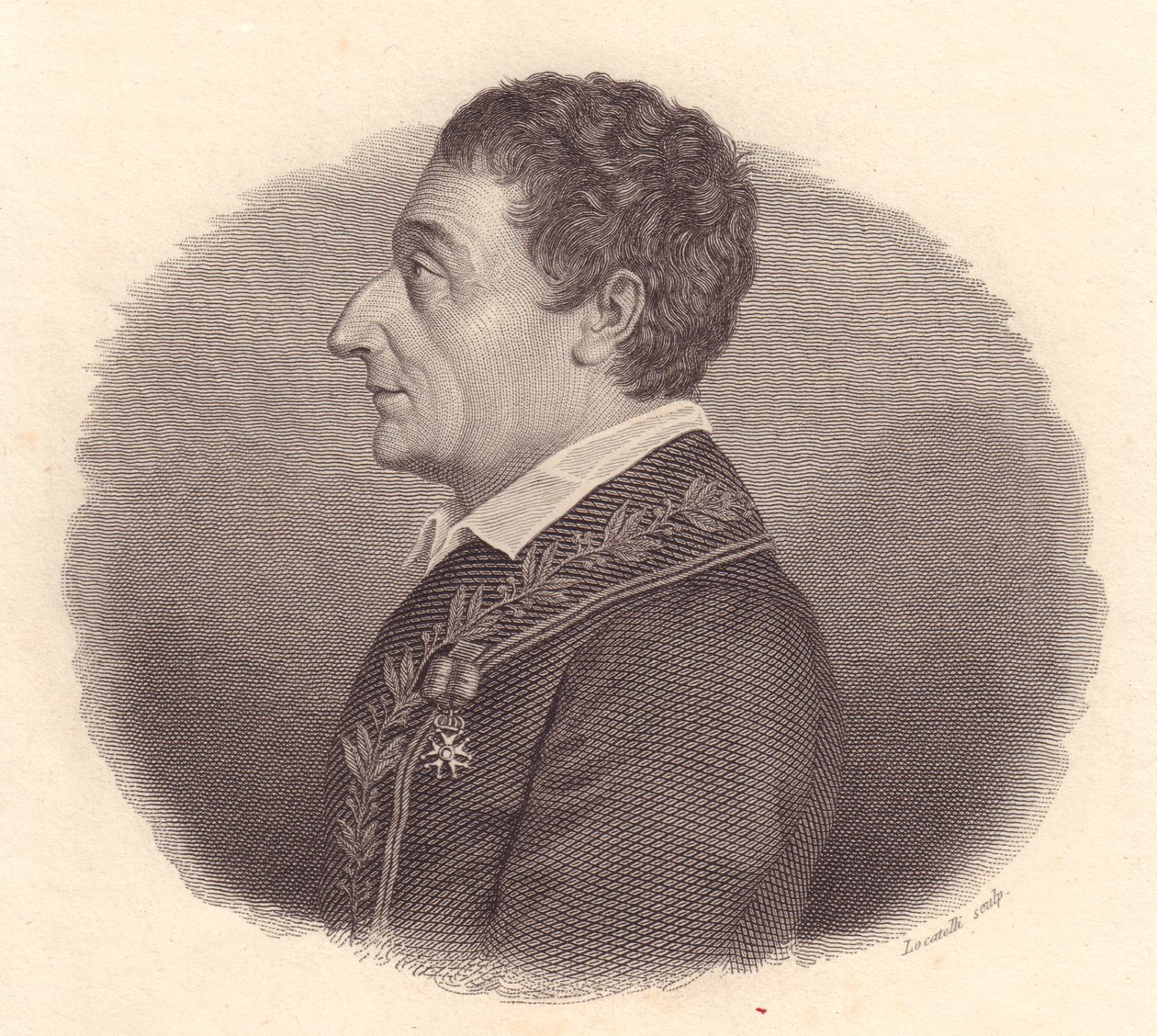 Porträtt av den italienske matematikern och astronomen Joseph-Louis Lagrange, eller Giuseppe Lodovico Lagrangia (1736-1813), kopparstick av Locatelli från medalj av William M. Timlin