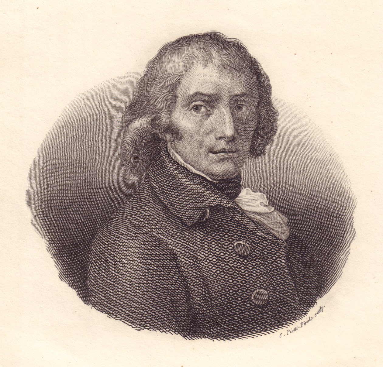 Porträtt av den italienske poeten Giuseppe Parini (1729-1799), kopparstick av Piotti från teckning av Andrea Appiani av William M. Timlin