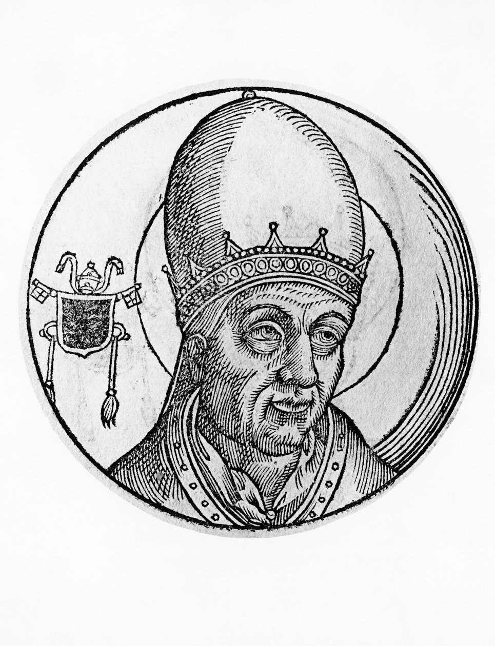 Porträtt av Johannes III (död 574), 61:e påven av katolska kyrkan från 561, gravyr av William M. Timlin