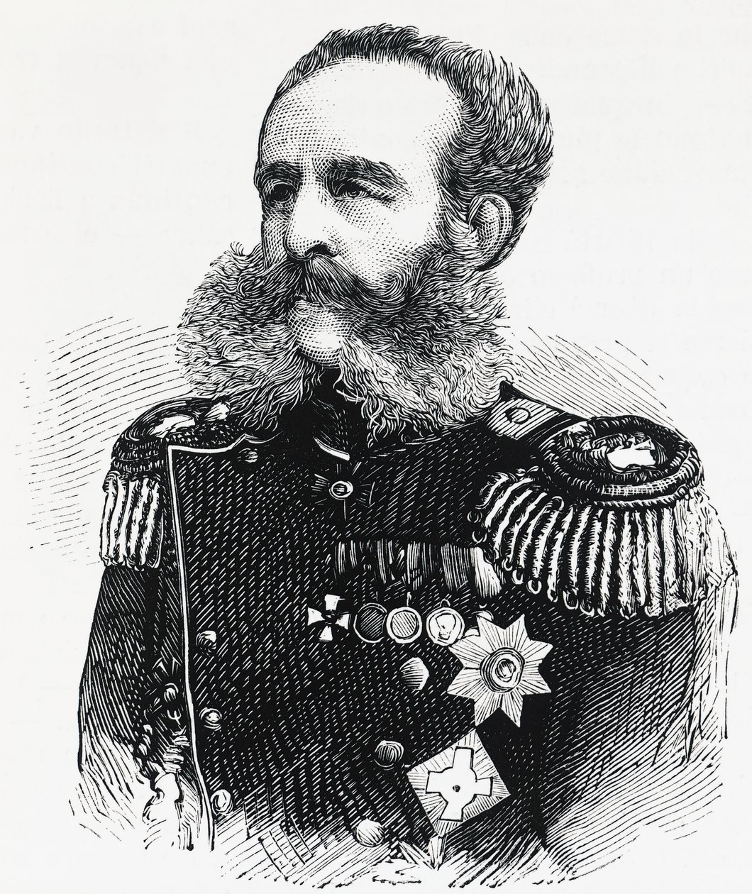 Porträtt av prins Dmitrij Ivanovitj Sviatopolk-Mirsky (1825-1899), rysk general, gravyr av William M. Timlin