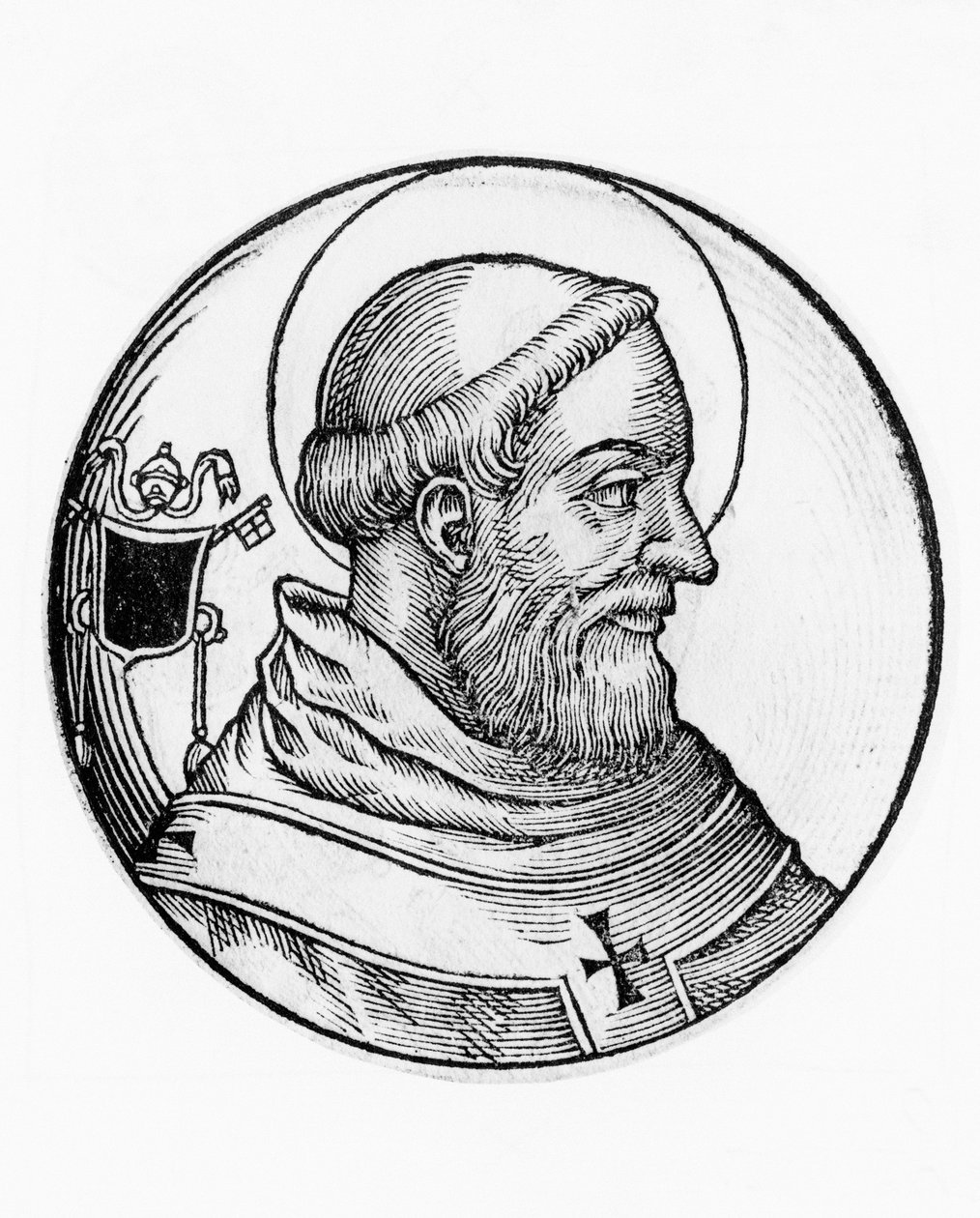 Porträtt av Saint Leo II (död 683), 80:e påven av katolska kyrkan från 682, gravyr av William M. Timlin