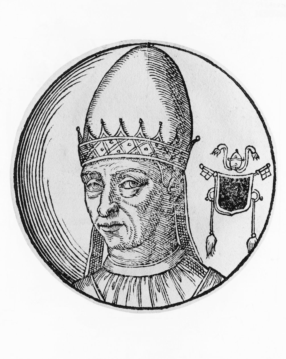 Porträtt av Stefan III, eller IV (720-772), 94:e påven av katolska kyrkan från 768, gravyr av William M. Timlin