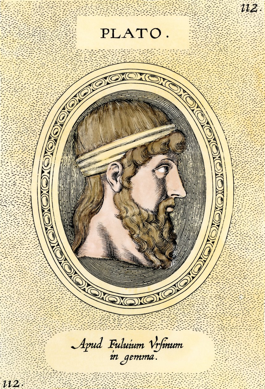 Porträtt av den grekiske filosofen Platon (428-348 f.Kr.) Gravyr. av Unbekannter Künstler