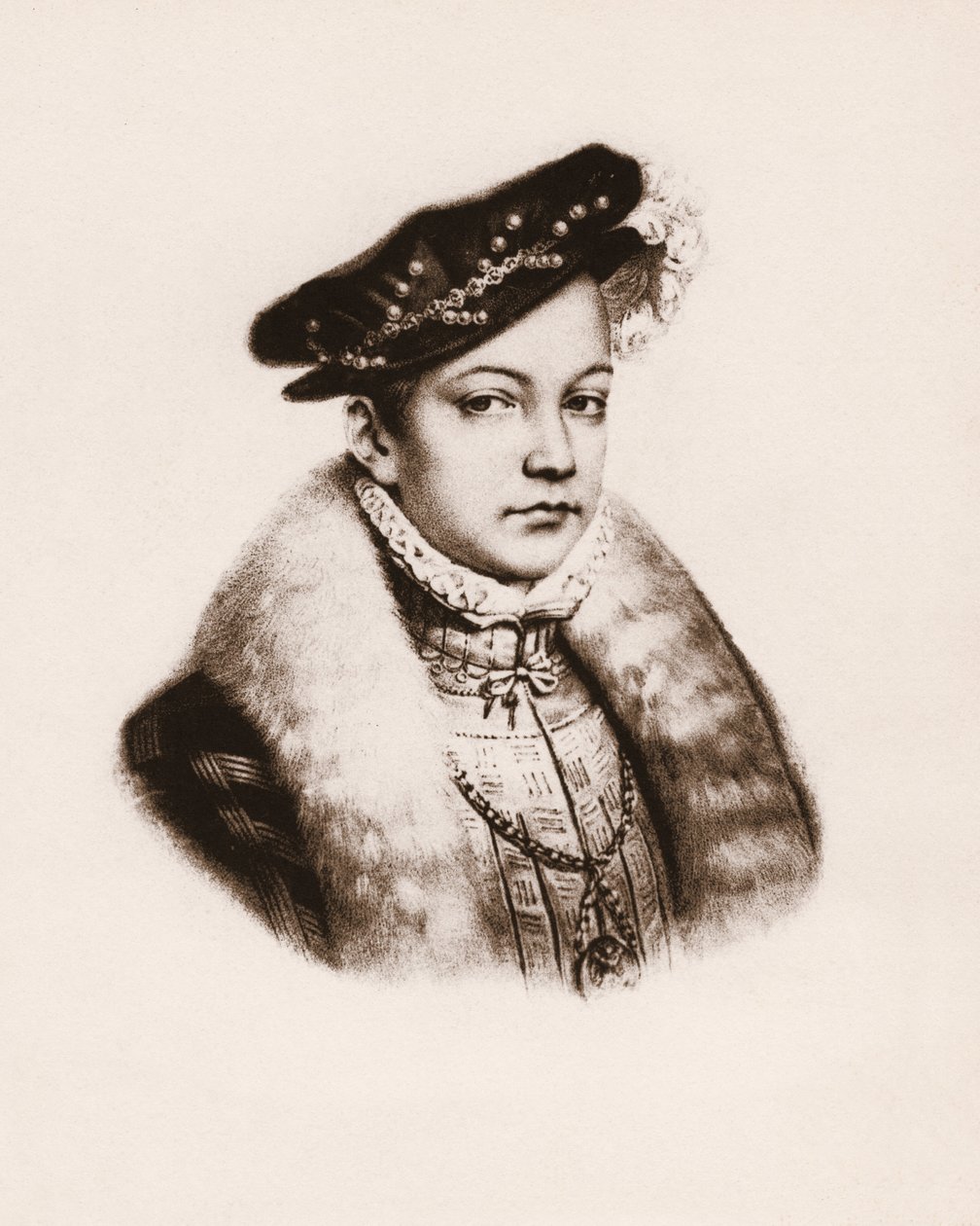 Porträtt av Frankrikes kung Francois II (1544-1560) Gravyr från 1800-talet av Unbekannter Künstler