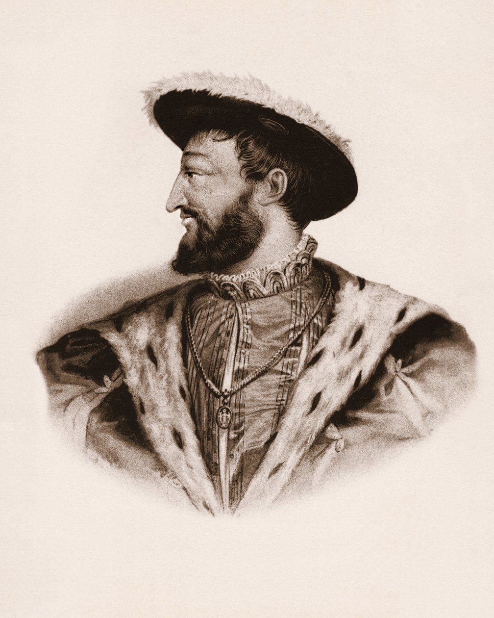 Porträtt av Frankrikes kung Francois I (1494-1547) Gravyr från 1800-talet av Unbekannter Künstler