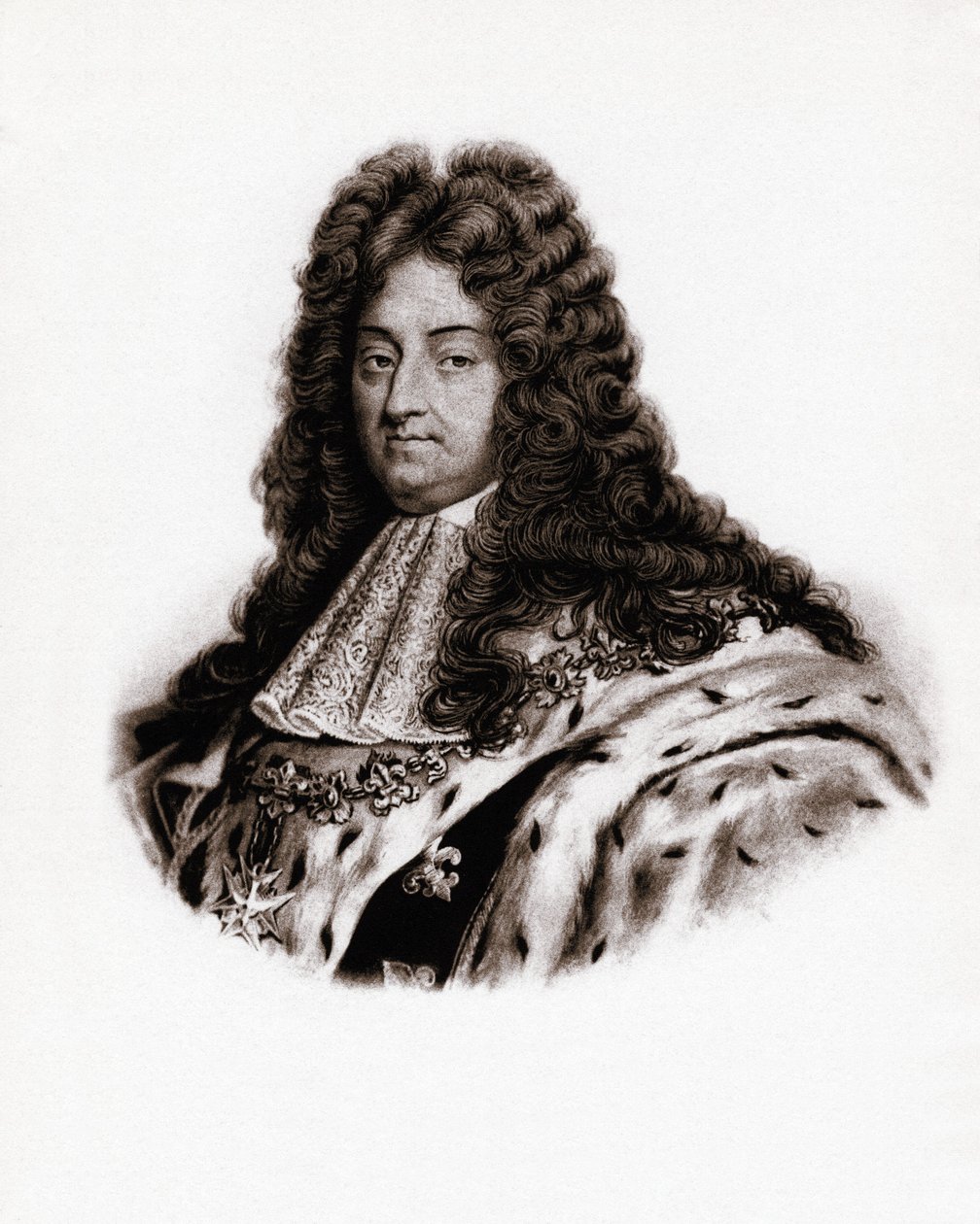 Porträtt av Frankrikes kung Ludvig XIV (1638-1715) Gravyr från 1800-talet av Unbekannter Künstler