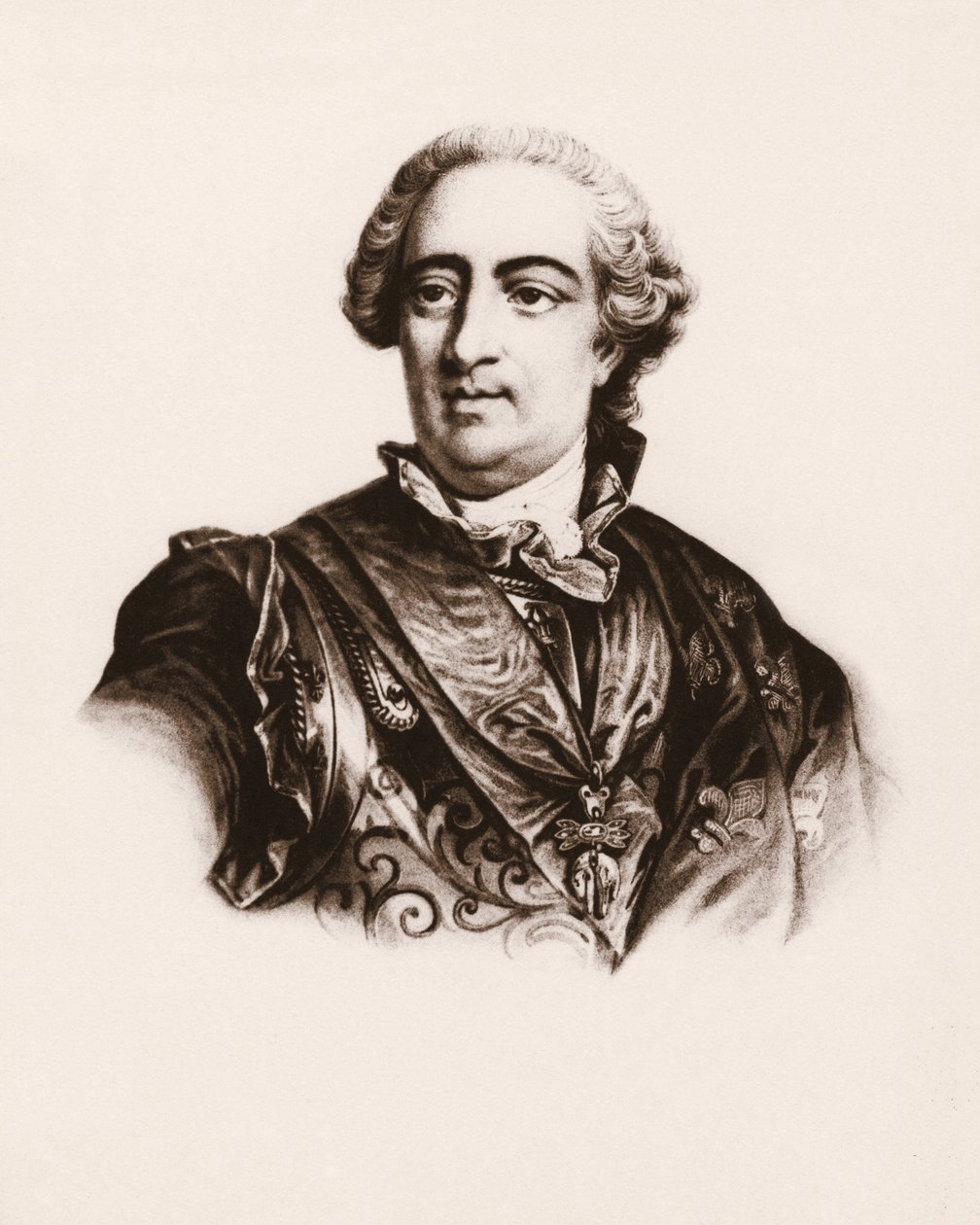 Porträtt av Frankrikes kung Ludvig XV (1710-1774) Gravyr från 1800-talet av Unbekannter Künstler