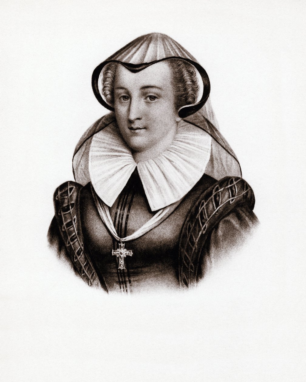 Porträtt av drottningen av Frankrike Marie Stuart (Marie Iere av Skottland) (1542-1587). Gravyr från 1800-talet av Unbekannter Künstler