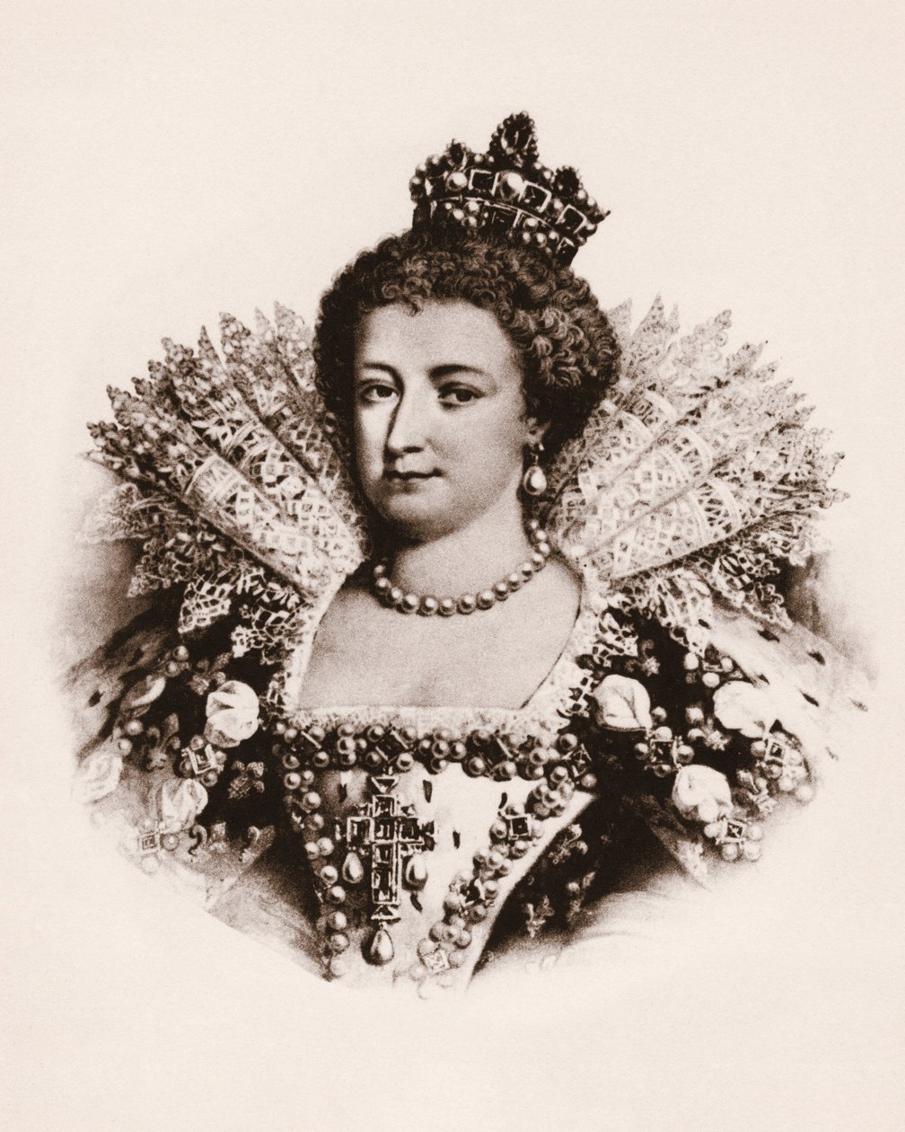 Porträtt av drottningen av Frankrike Marie de Medicis (1576-1642) Gravyr från 1800-talet av Unbekannter Künstler