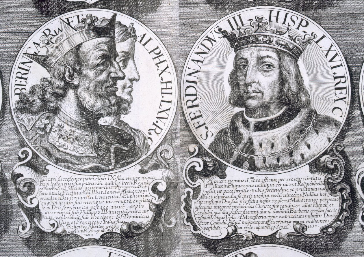 Porträtt av Berengaria av Kastilien och Ferdinand III av Kastilien (litho) av Unbekannt